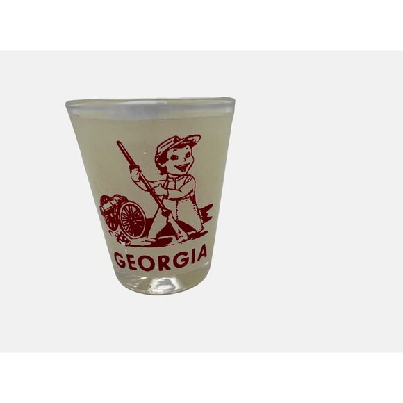 Vintage Souvenir Georgia Shot Glass With Historic Soldier & Cannon Design 2.25" - Picture 1 of 4